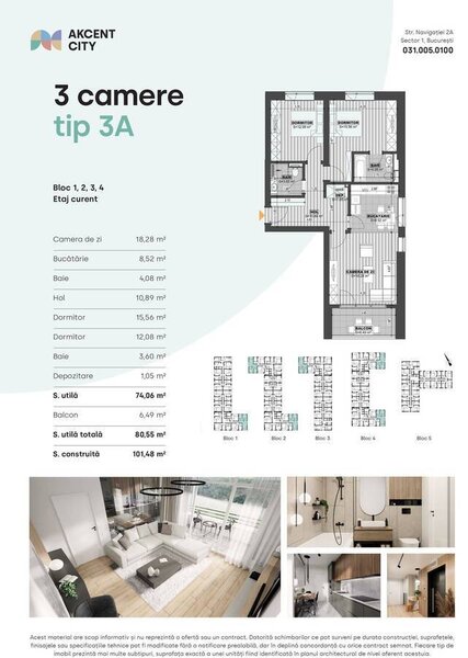 Apartament 3 camere PENNY BUCURESTII NOI